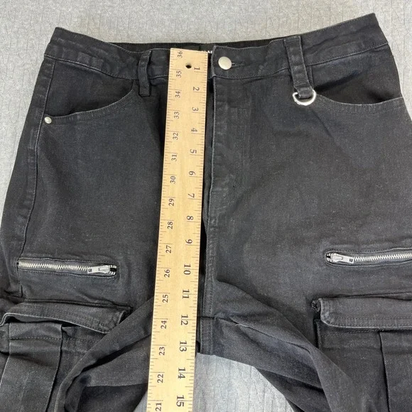 Black baggy wide leg cargo utility‎ jeans Women 15/30X33 high rise hip-hop - Picture 8 of 11